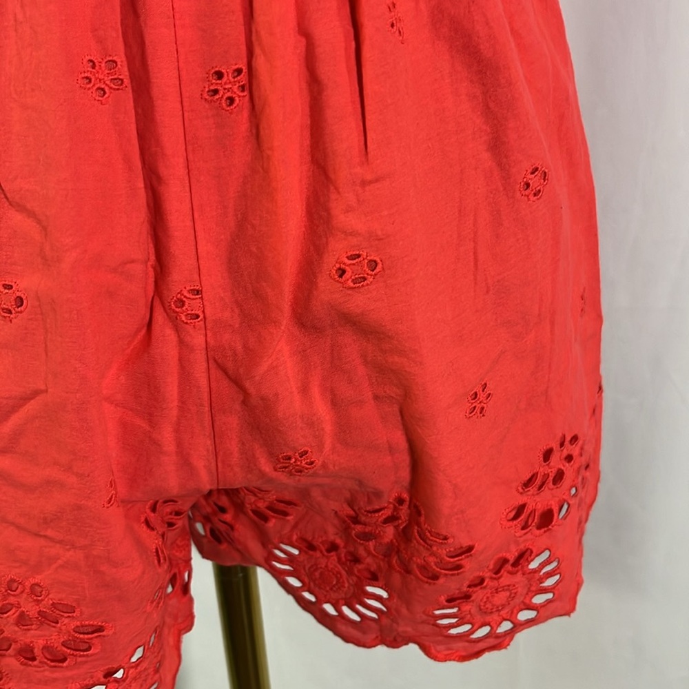 NWOT Japan Coral Pink Embroidered Floral Eyelet Sleeveless Cotton Romper - Picture 15 of 16